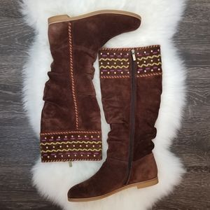 Boutique 9 Hickory Brown Embroidered Suede Boots